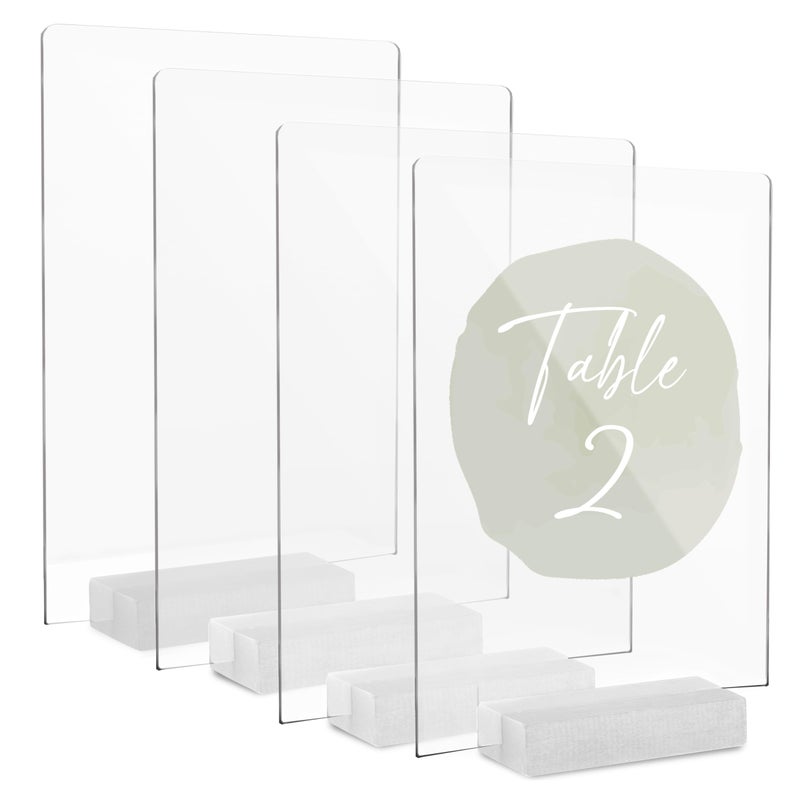 Ilyapa Acrylic Sign Holders with White Wood Stands, 4 Pack - 8x10 Inch Blank Table Numbers Set for Wedding Reception or Any Event - Image 1